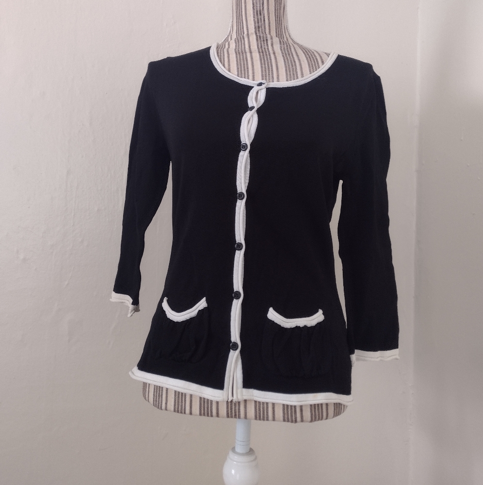 Javier Simorra Barcelona Black Button Front Lightweight Blouse w Pockets Size 4